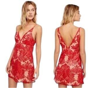 Free People Night Shimmers Red Sequin Mini Dress